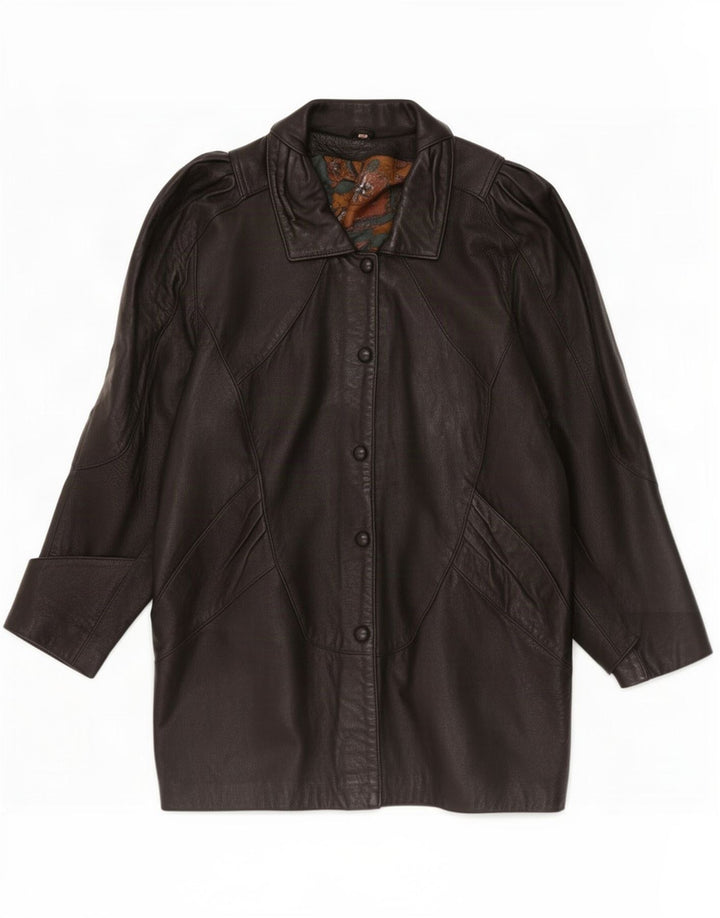 Casaco de couro feminino grande vintage UK 10 pequeno preto