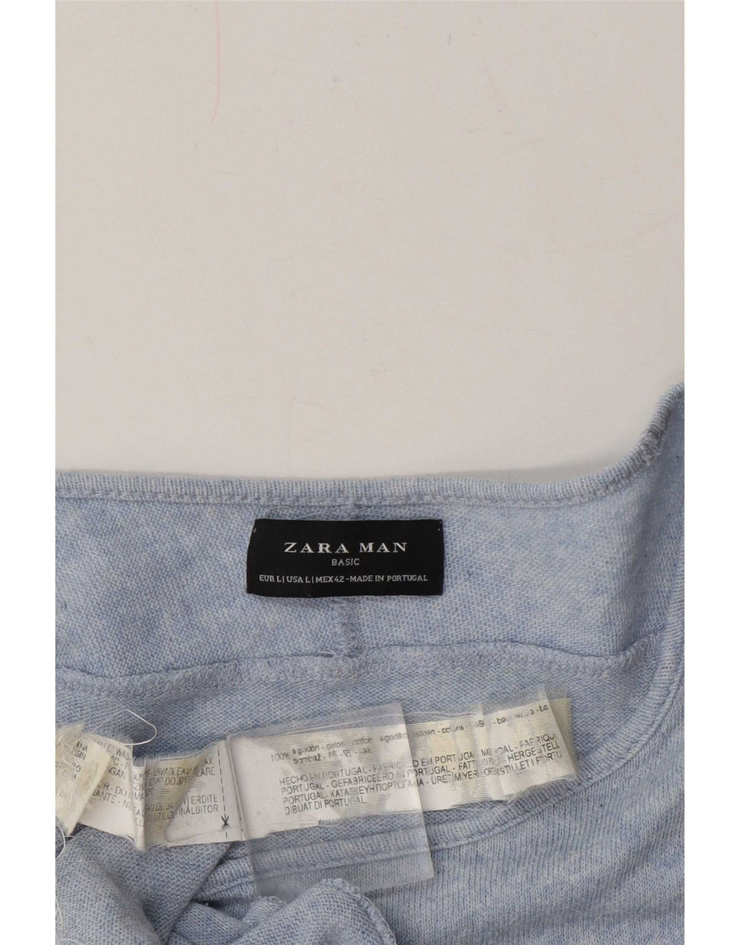 Zara Top masculino manga comprida grande algodão manchado azul