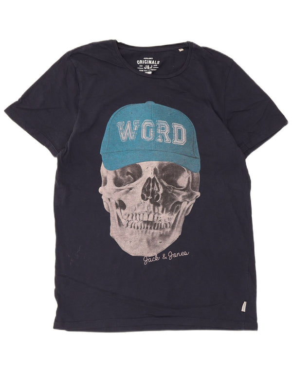 Camiseta gráfica masculina Jack & Jones grande algodão azul marinho