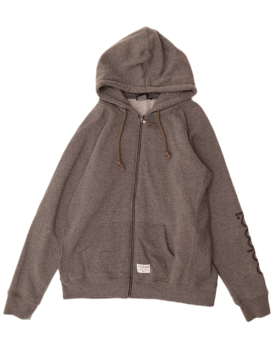 ANIMAL Suéter feminino com capuz e zíper gráfico Reino Unido 16 grande algodão cinza