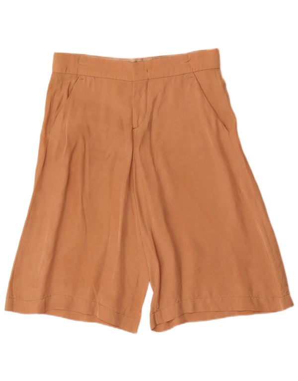 Zara Bermuda feminina de perna larga pequena W26 Bege Cupro