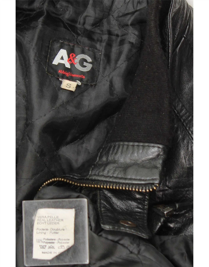 Jaqueta de couro masculina vintage UK 36 pequena couro preto