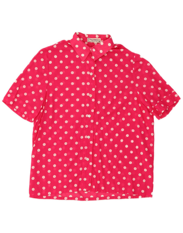 Camisa feminina Guarnera de manga curta UK 16 grande algodão rosa bolinhas