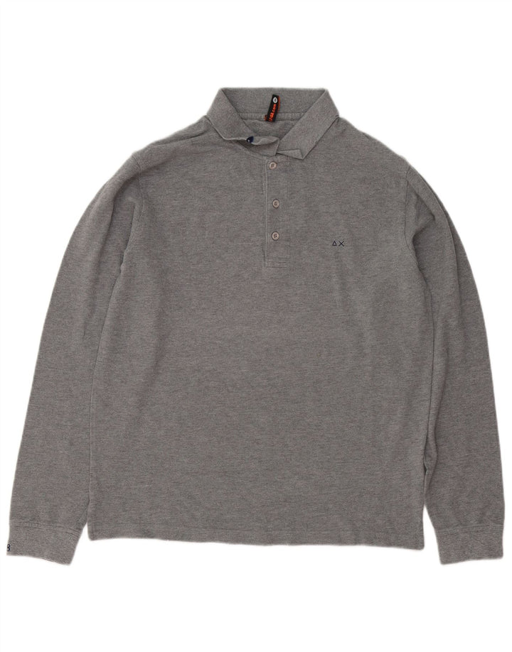 Sun68 camisa polo masculina de manga comprida grande algodão cinza