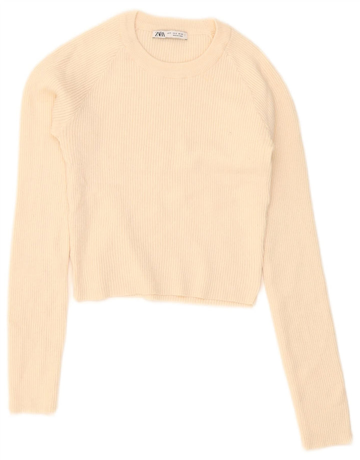 Zara Womens Crop Top Manga Longa Reino Unido 8 Pequeno Bege