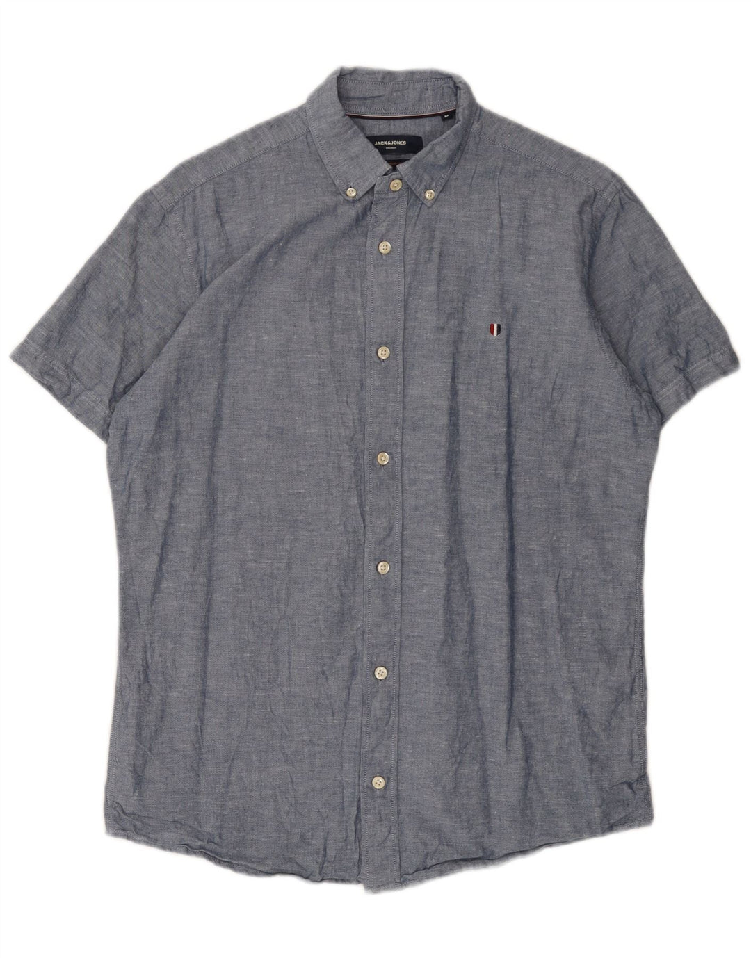 Camisa masculina de manga curta Jack & Jones algodão azul médio