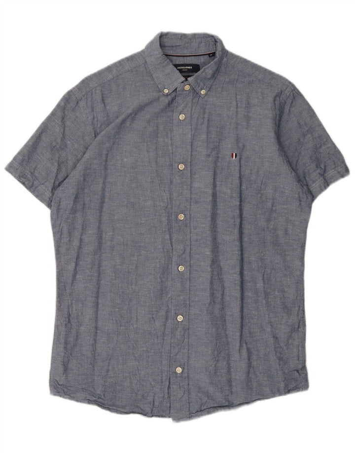 Camisa masculina de manga curta Jack & Jones algodão azul médio