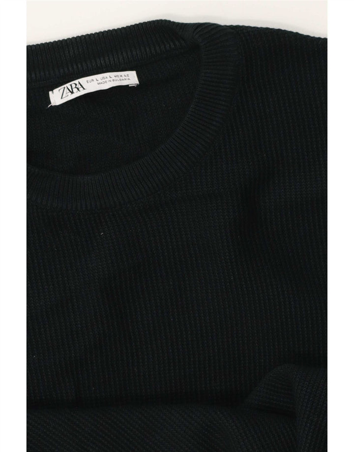 Suéter masculino Zara com gola redonda, grande algodão preto