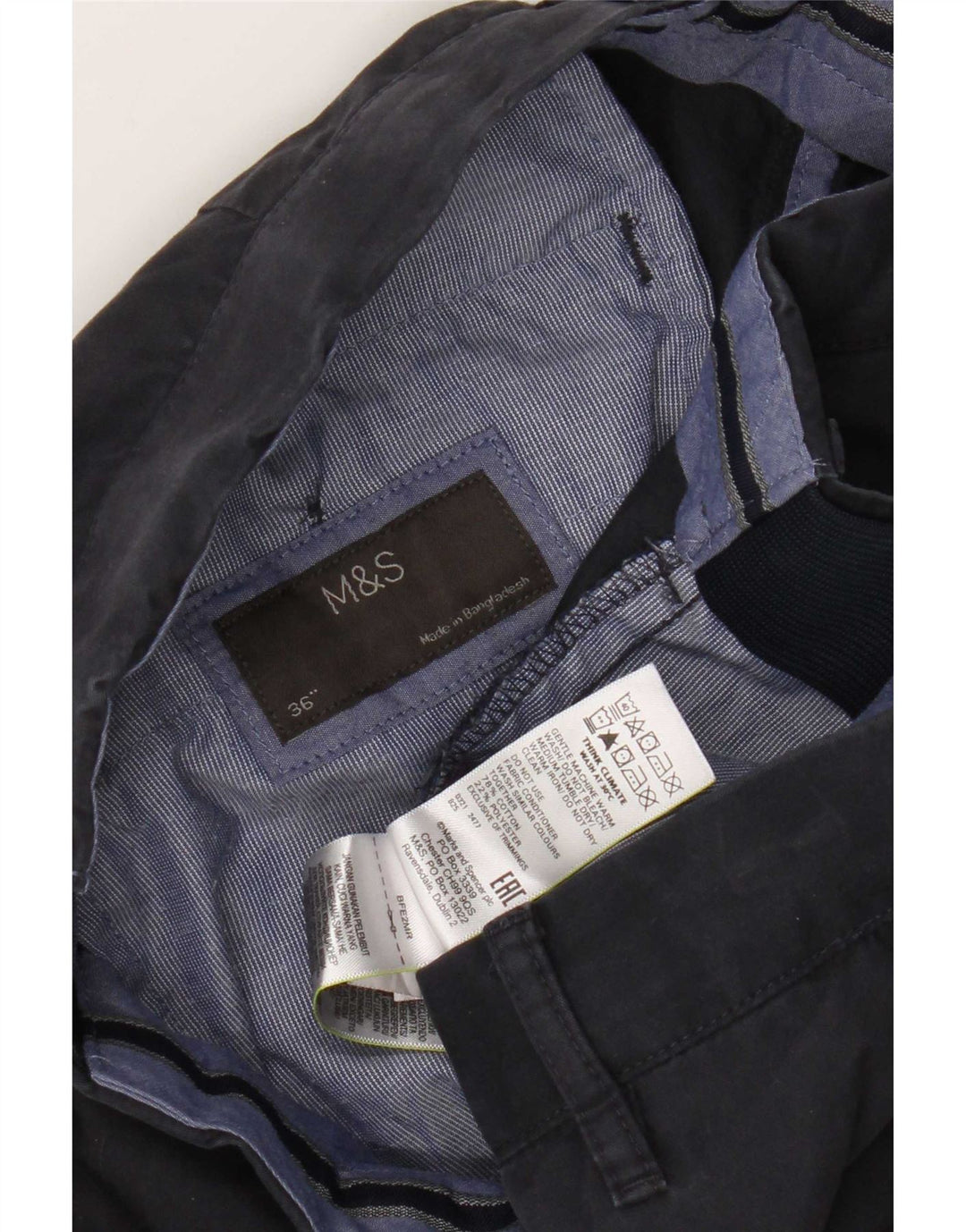 Shorts chino masculino Marks & Spencer W36 grande algodão azul marinho