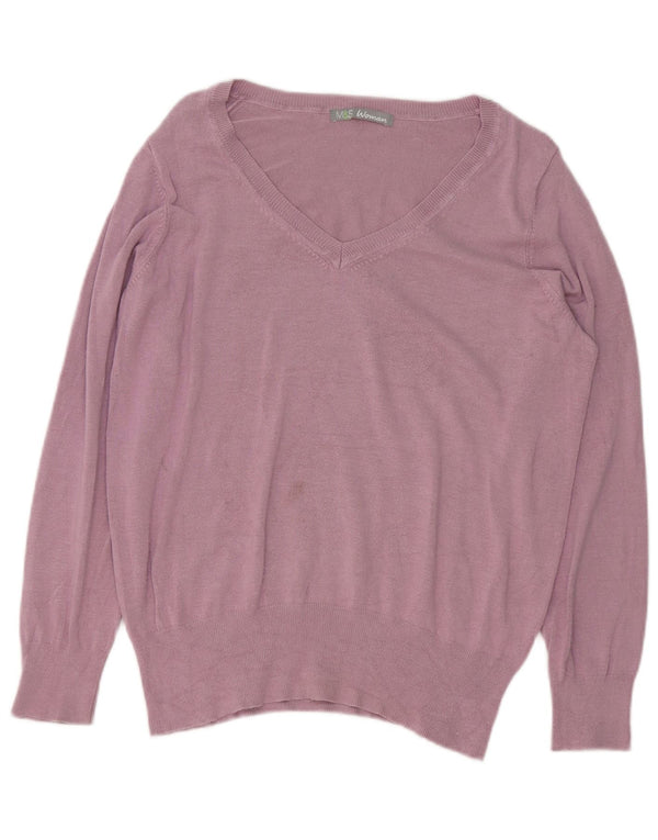 Suéter feminino Marks & Spencer com decote em V Reino Unido 16 grande roxo