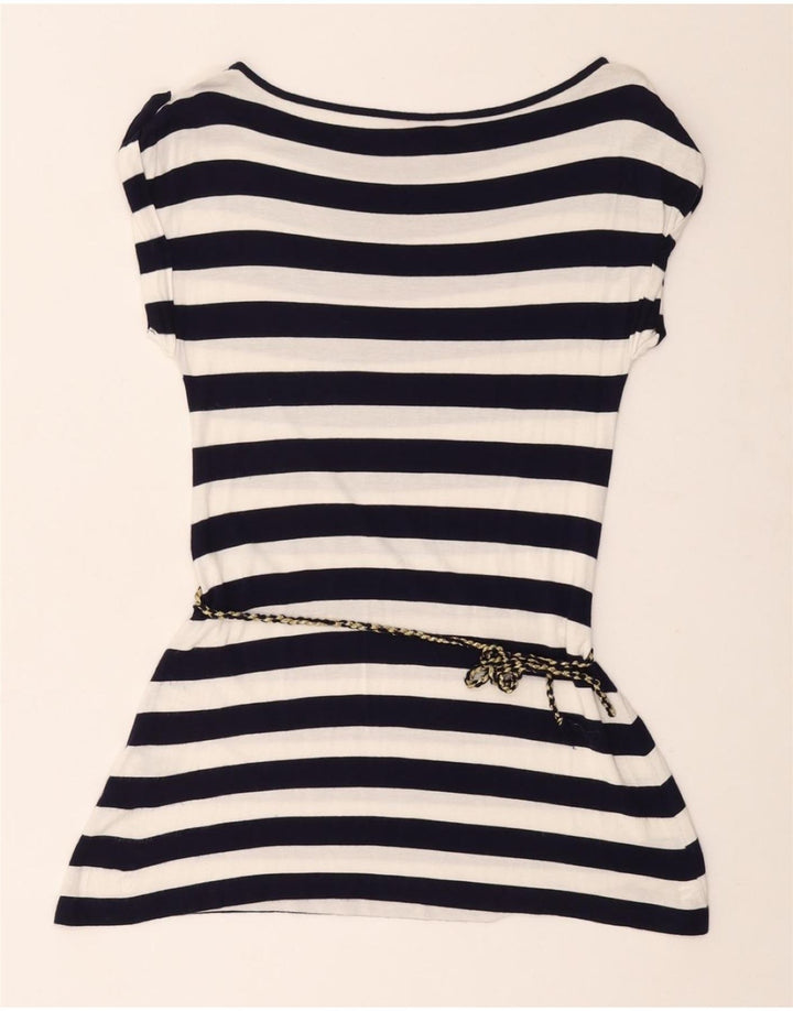 Túnica feminina MONSOON Reino Unido 12 Viscose listrada azul marinho médio