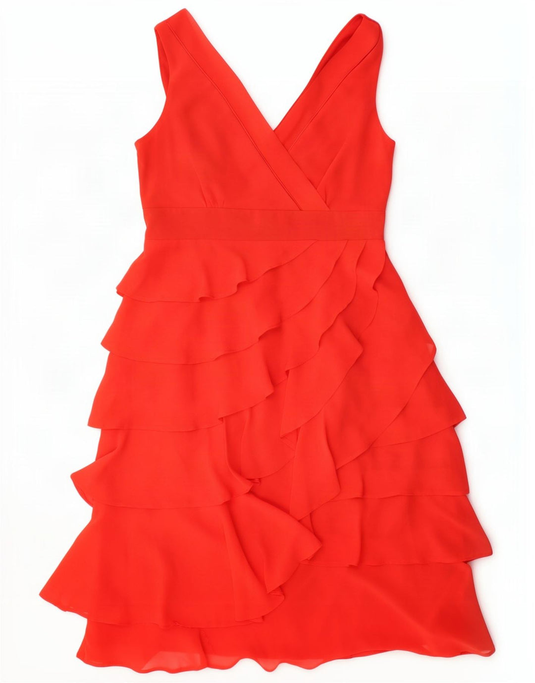 Vestido feminino Debenhams pequeno sem mangas em camadas Reino Unido 12 poliéster vermelho médio