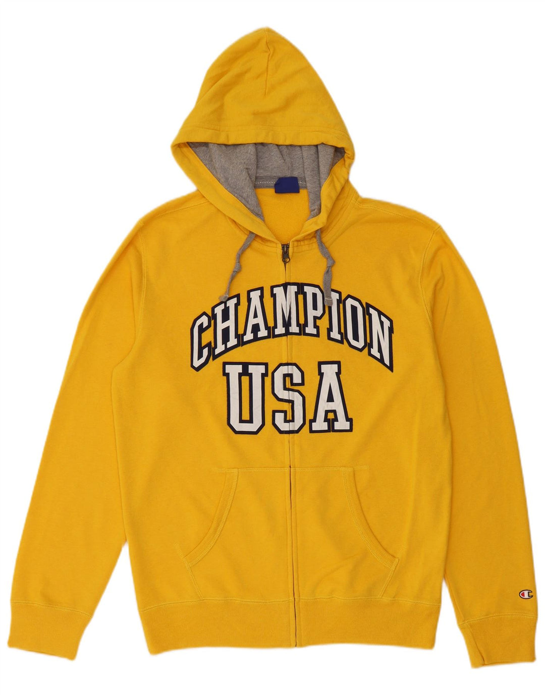 CHAMPION Mens USA Graphic Zip Hoodie Sweater Medium Yellow