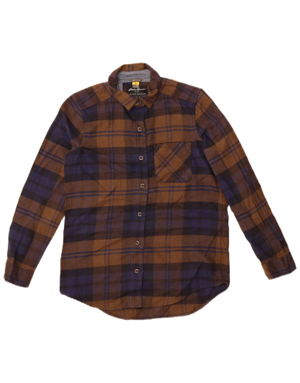 Eddie Bauer Womens Oversized Flannel Shirt UK 6 XS Brown Check Polyester