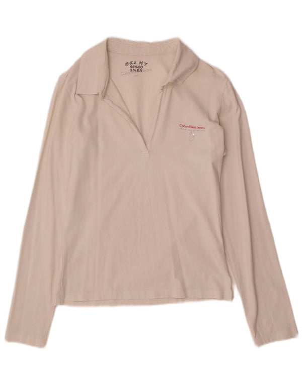 Camisa polo feminina de manga comprida Calvin Klein Jeans 14 grande bege
