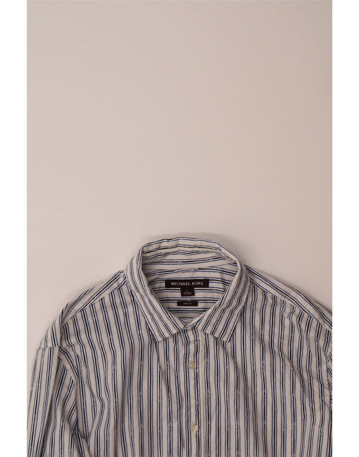 MICHAEL KORS Mens Slim Fit Shirt Large White Striped Cotton Vintage Michael Kors and Second-Hand Michael Kors from Messina Hembry 
