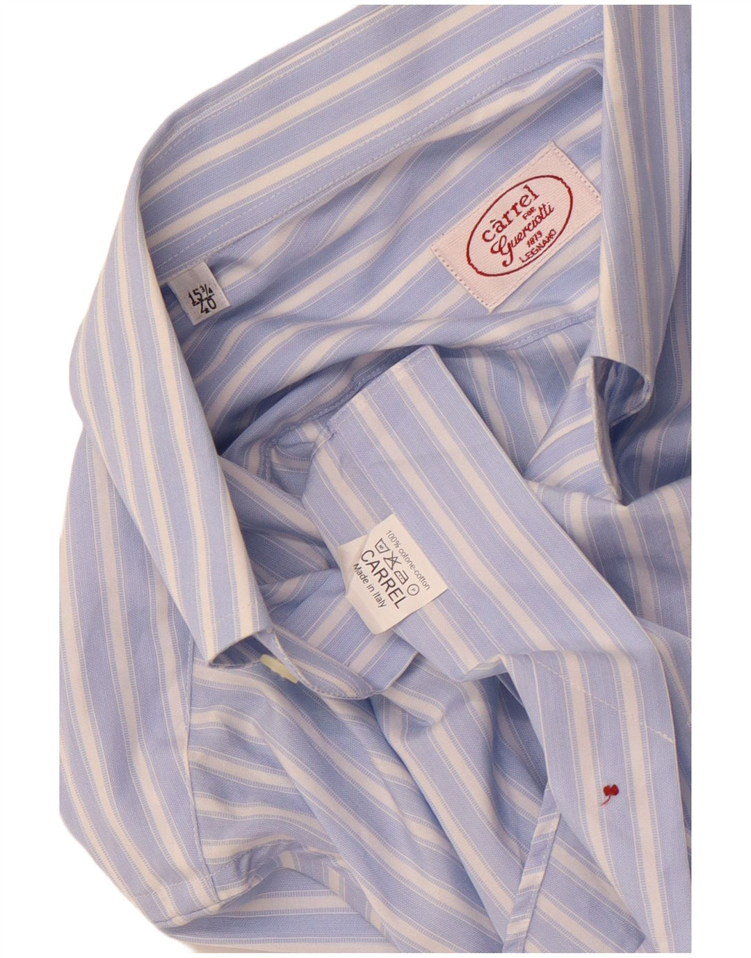 Camisa masculina de manga curta Carrel tamanho 40 15 1/2 algodão listrado azul médio