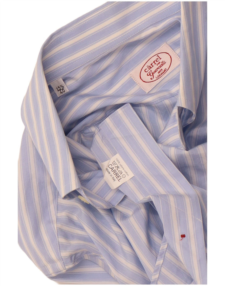 Camisa masculina de manga curta Carrel tamanho 40 15 1/2 algodão listrado azul médio