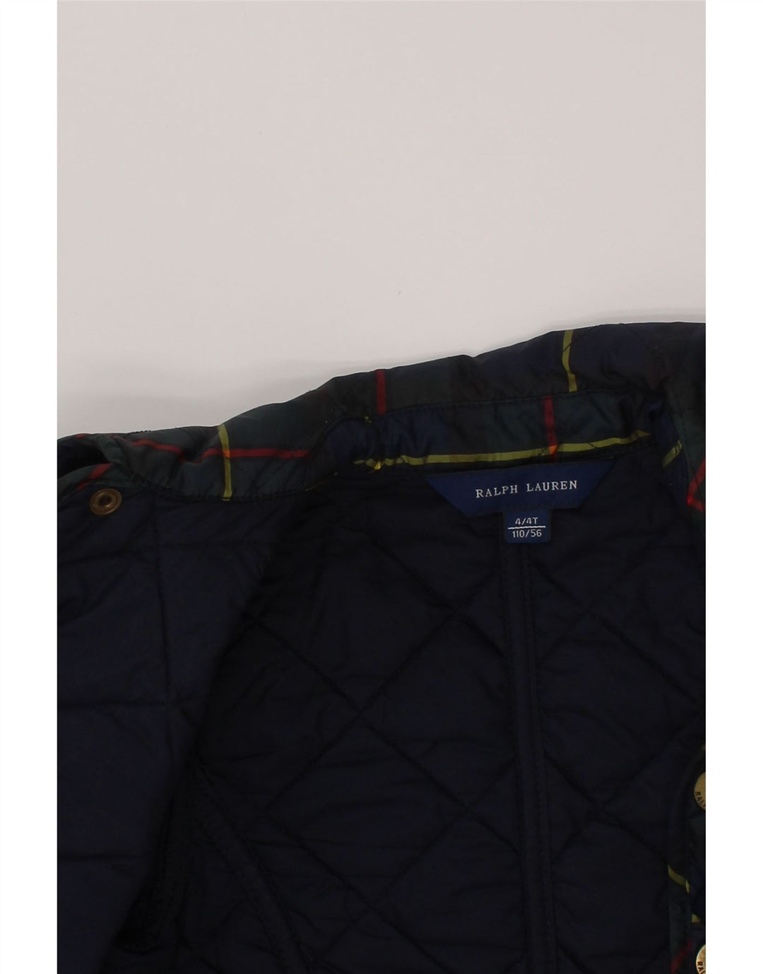 Jaqueta acolchoada Ralph Lauren para meninas 3-4 anos xadrez azul marinho