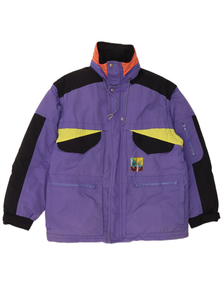 Jaqueta acolchoada masculina vintage UK 40 grande poliamida colorblock roxa