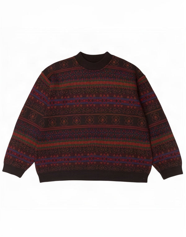 Suéter vintage masculino com gola tartaruga XL multicolorido Fair Isle Acrílico