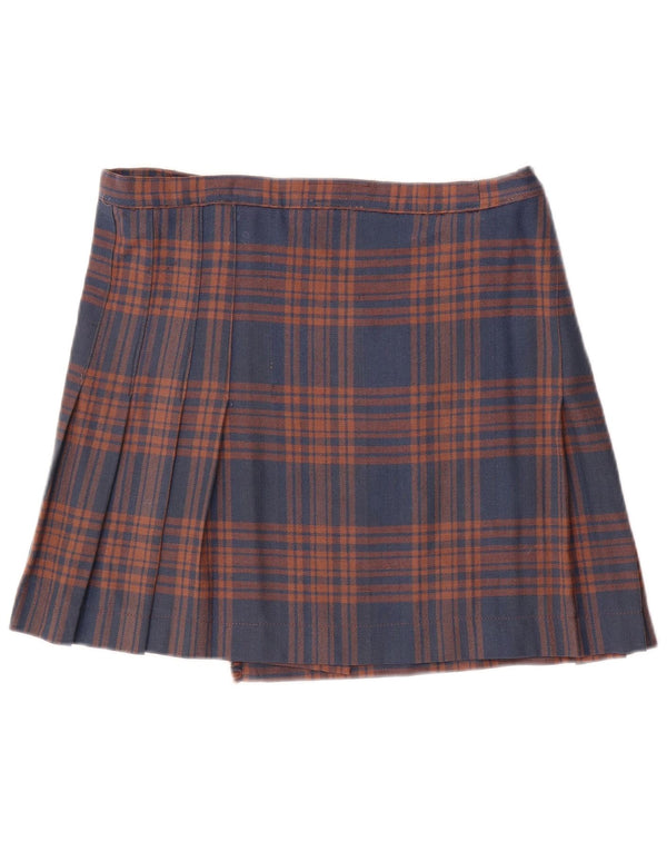Saia feminina vintage plissada W32 grande xadrez azul marinho