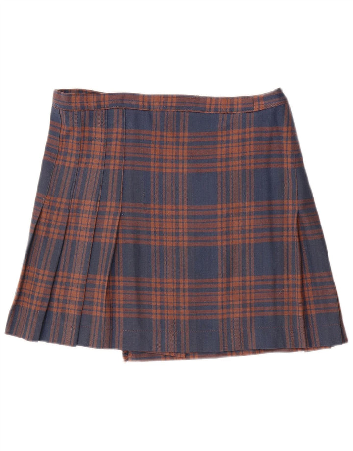 Saia feminina vintage plissada W32 grande xadrez azul marinho
