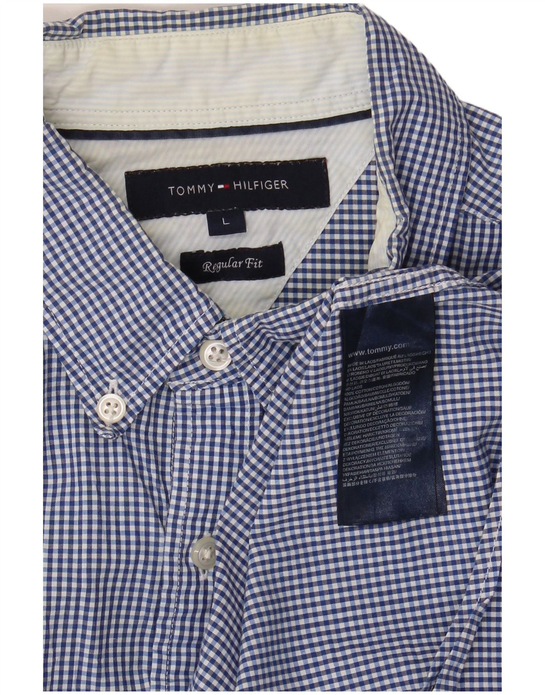 Camisa masculina TOMMY HILFIGER regular fit grande algodão guingão azul