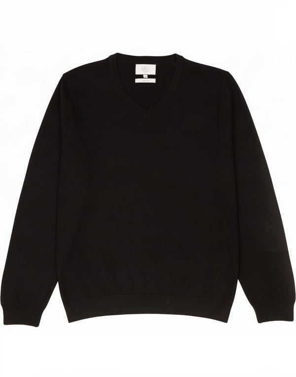 Suéter masculino Marks & Spencer com ajuste regular e decote em V XL caxemira preta