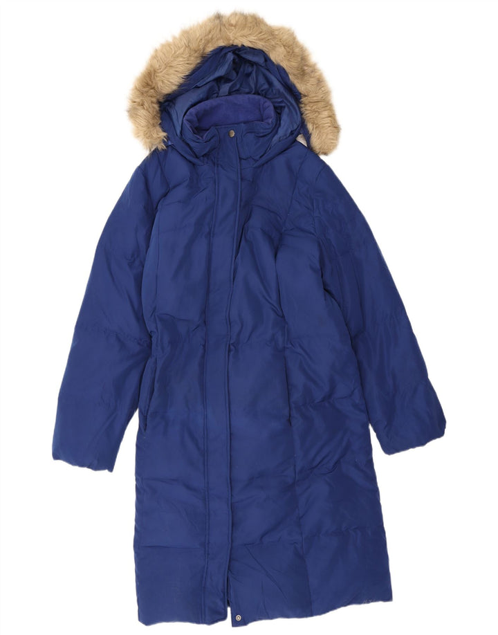 Casaco acolchoado com capuz feminino Marks & Spencer UK 18 XL azul poliéster