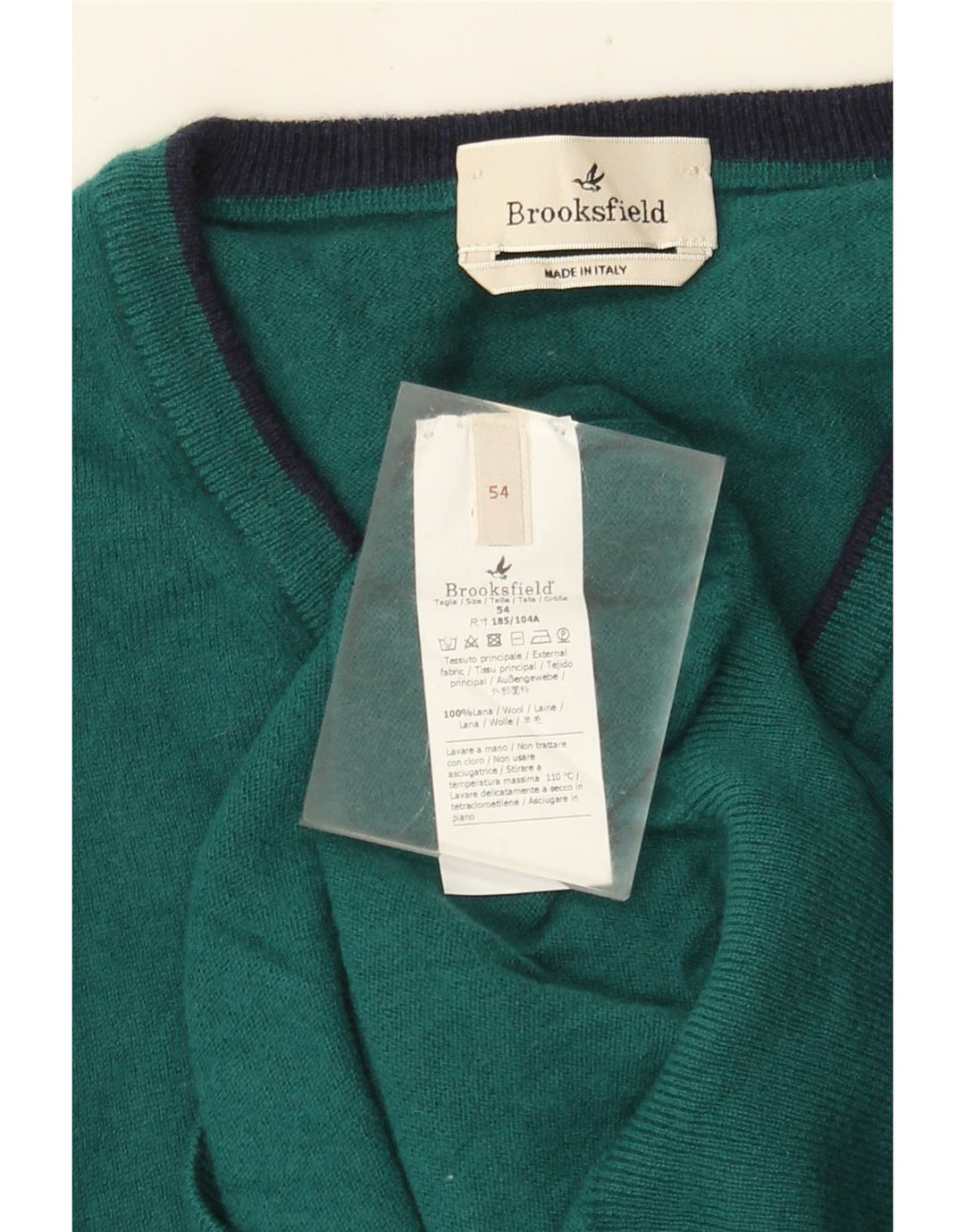 Suéter masculino Brooksfield com decote em V IT 54 XL lã verde