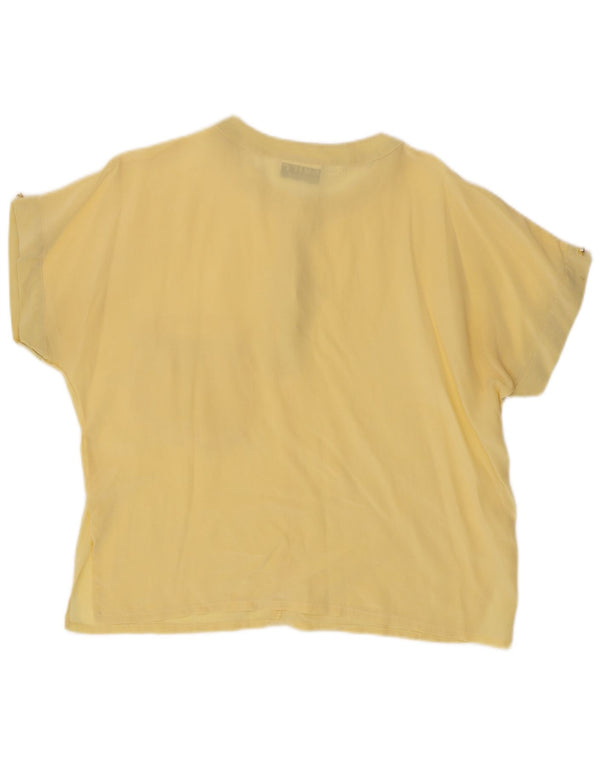 Blusa feminina vintage de manga curta Top UK 14 seda amarela grande
