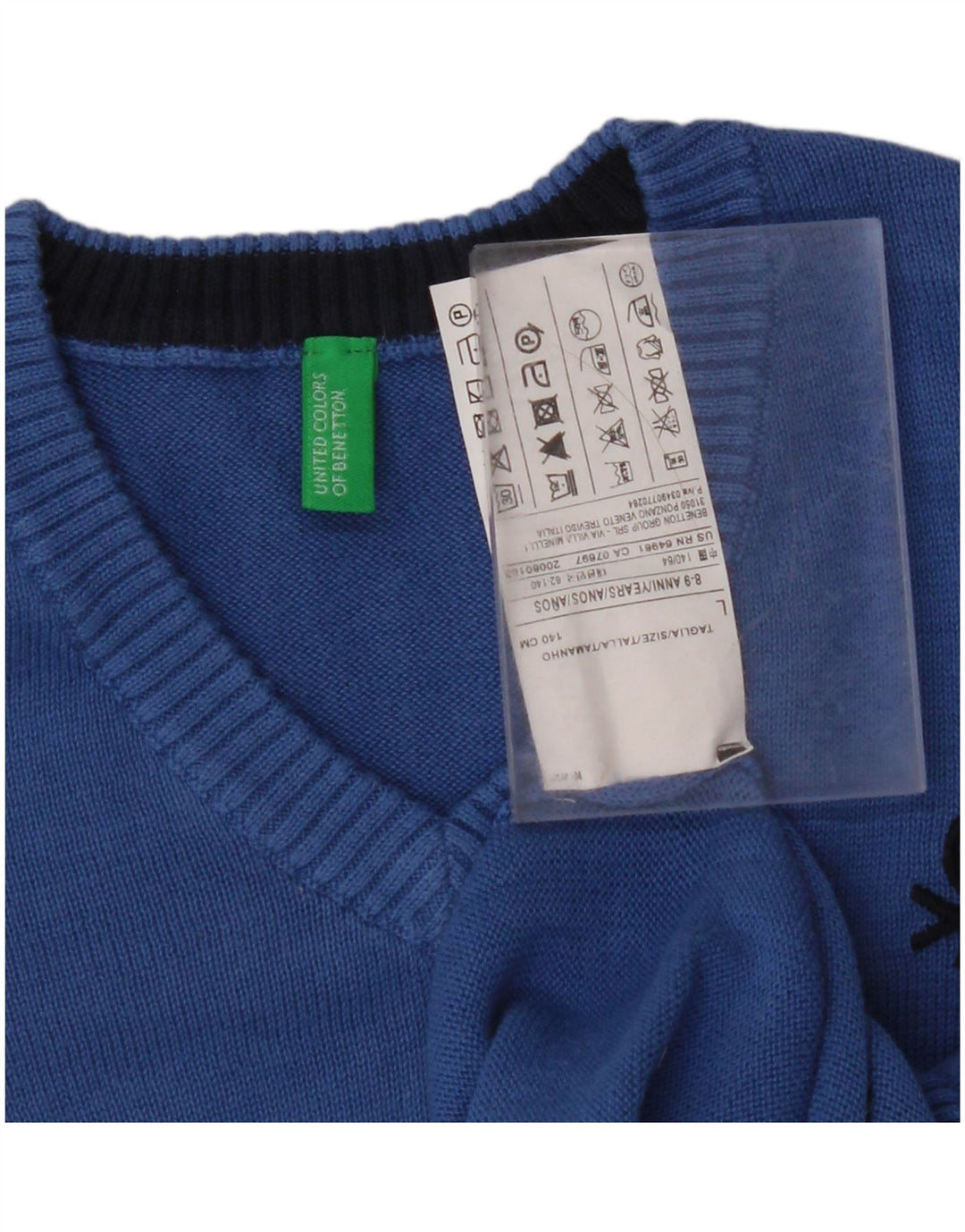 Regata BENETTON Boys Vest 8-9 anos grande algodão azul