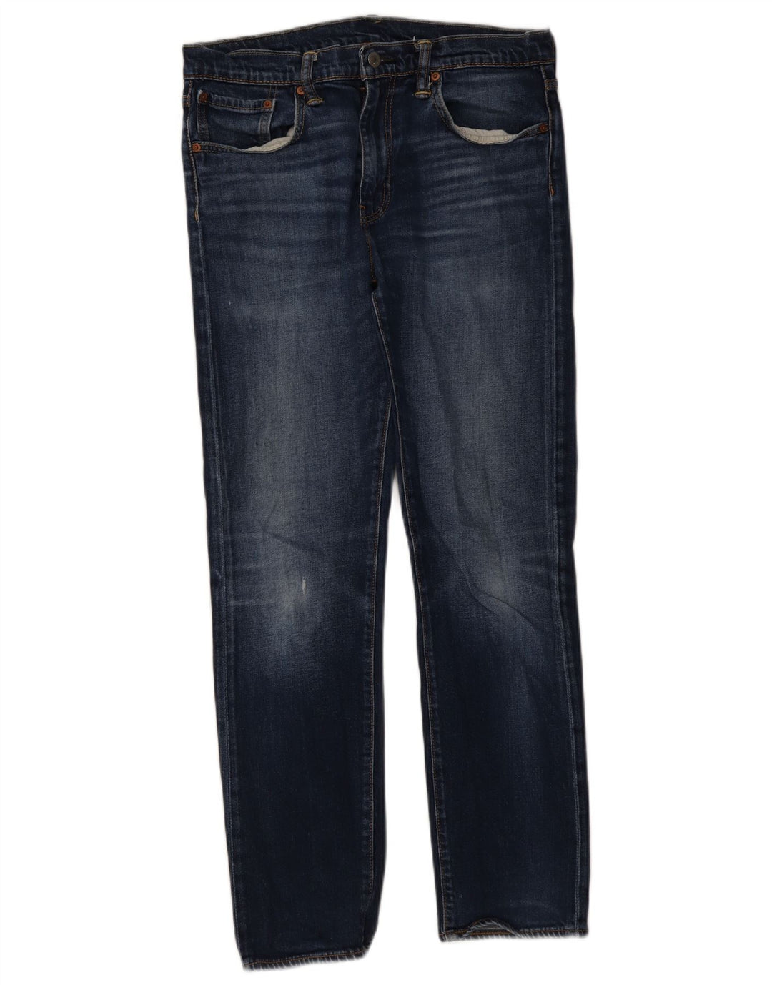 Calça jeans reta feminina Levi's desgastada W33 L32 algodão azul
