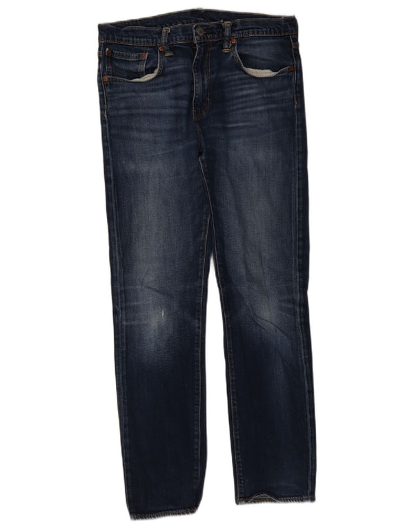 Calça jeans reta feminina Levi's desgastada W33 L32 algodão azul