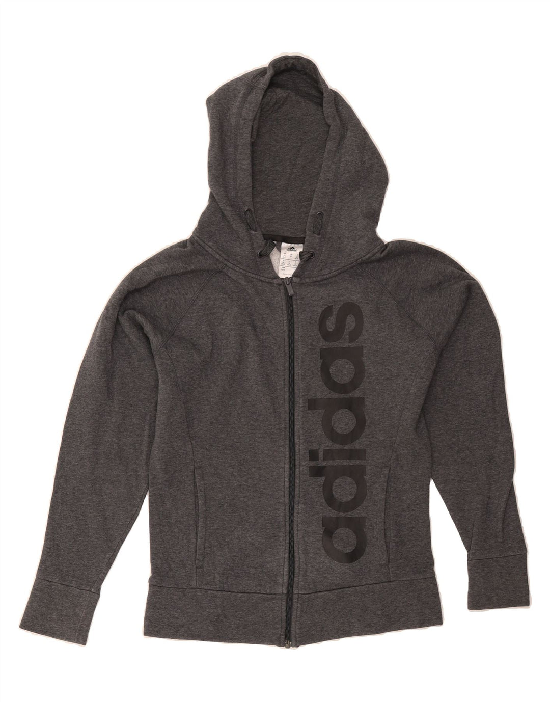 ADIDAS Womens Oversized Graphic Zip Hoodie Sweater UK 4/6 XS Grey Cotton Vintage Adidas and Second-Hand Adidas from Messina Hembry 