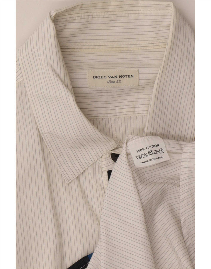 Camisa masculina Dries Van Noten IT 52 grande algodão listrado branco