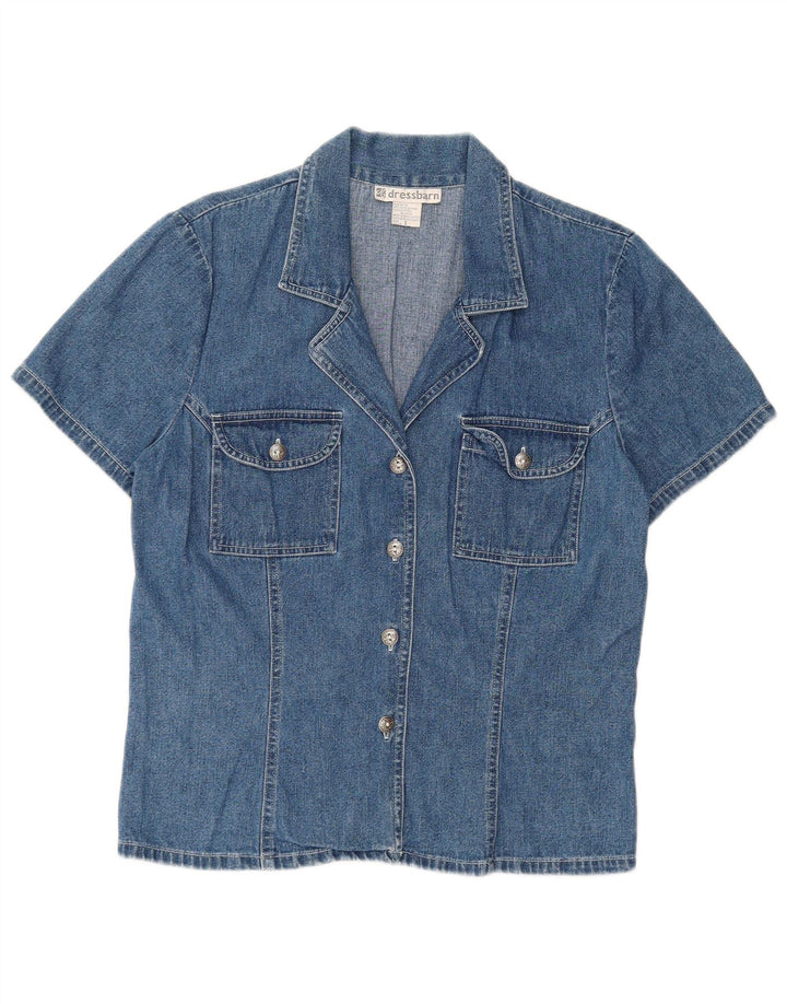 DRESS BARN Camisa jeans feminina de manga curta EUA 8 algodão azul médio