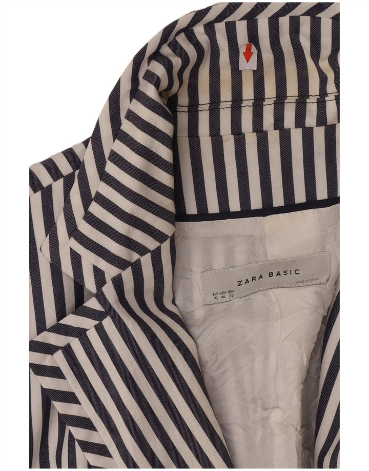 Jaqueta blazer feminina Zara com 2 botões UK 18 XL azul marinho listrado