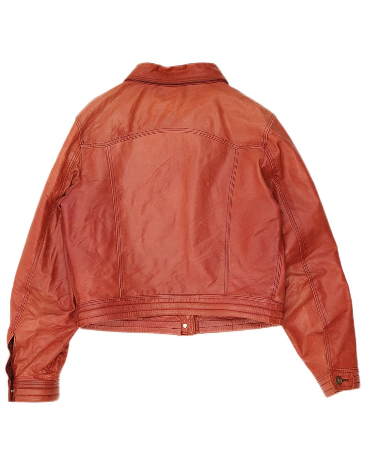 Jaqueta de couro vintage feminina UK 12 couro vermelho médio