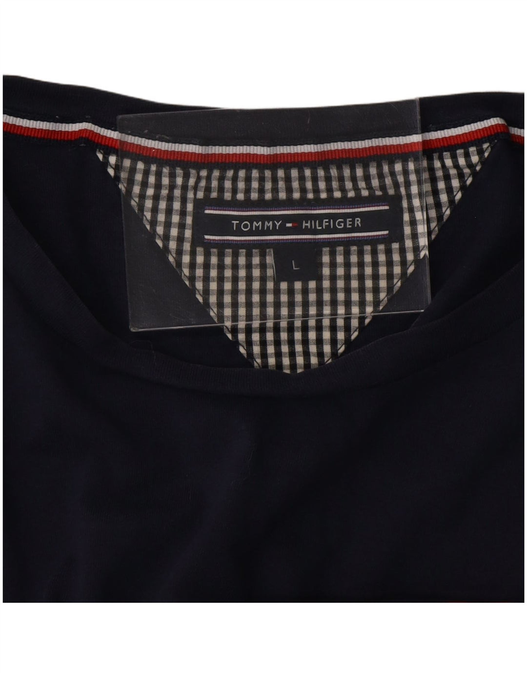 Camiseta masculina TOMMY HILFIGER com estampa gráfica grande listrada azul marinho