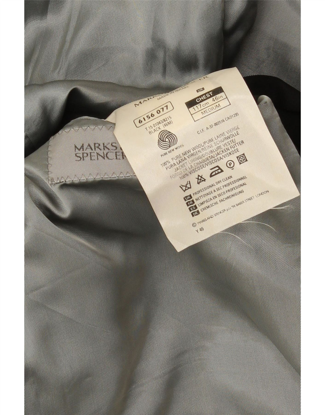Jaqueta blazer masculina de 2 botões Marks & Spencer Reino Unido 42 XL preta de lã nova