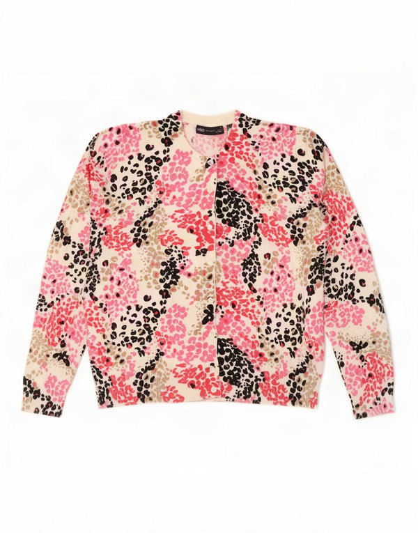 Suéter cardigã feminino Marks & Spencer Reino Unido 14 bege médio com estampa animal