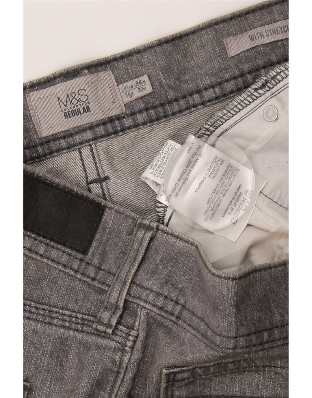 Calça jeans reta regular feminina Marks & Spencer W36 L33 algodão cinza