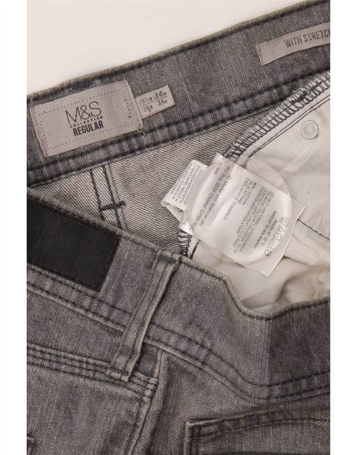 Calça jeans reta regular feminina Marks & Spencer W36 L33 algodão cinza