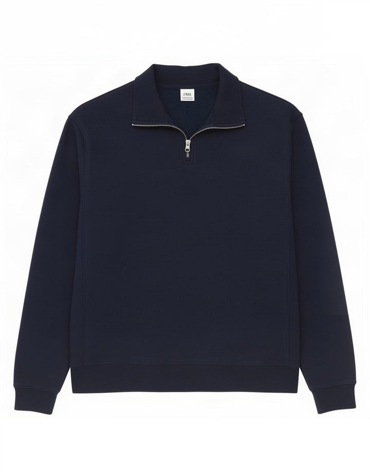 Moletom masculino Zara com zíper e gola alta poliéster azul marinho médio