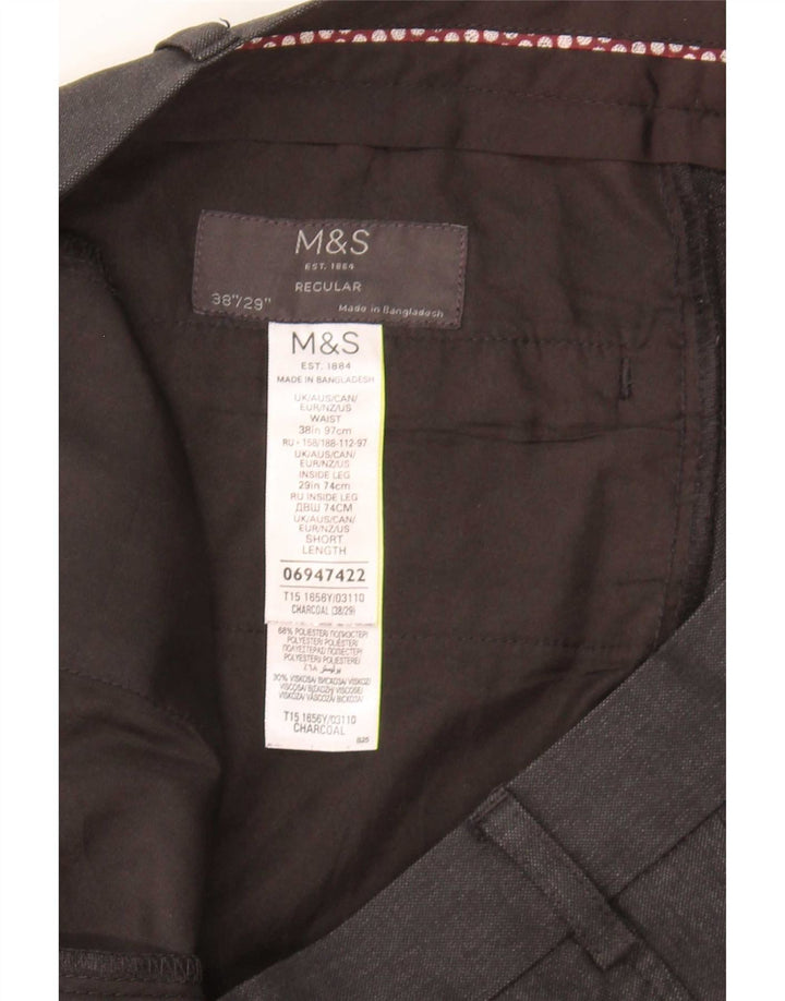Calça masculina de ajuste regular Marks & Spencer W38 L29 poliéster cinza