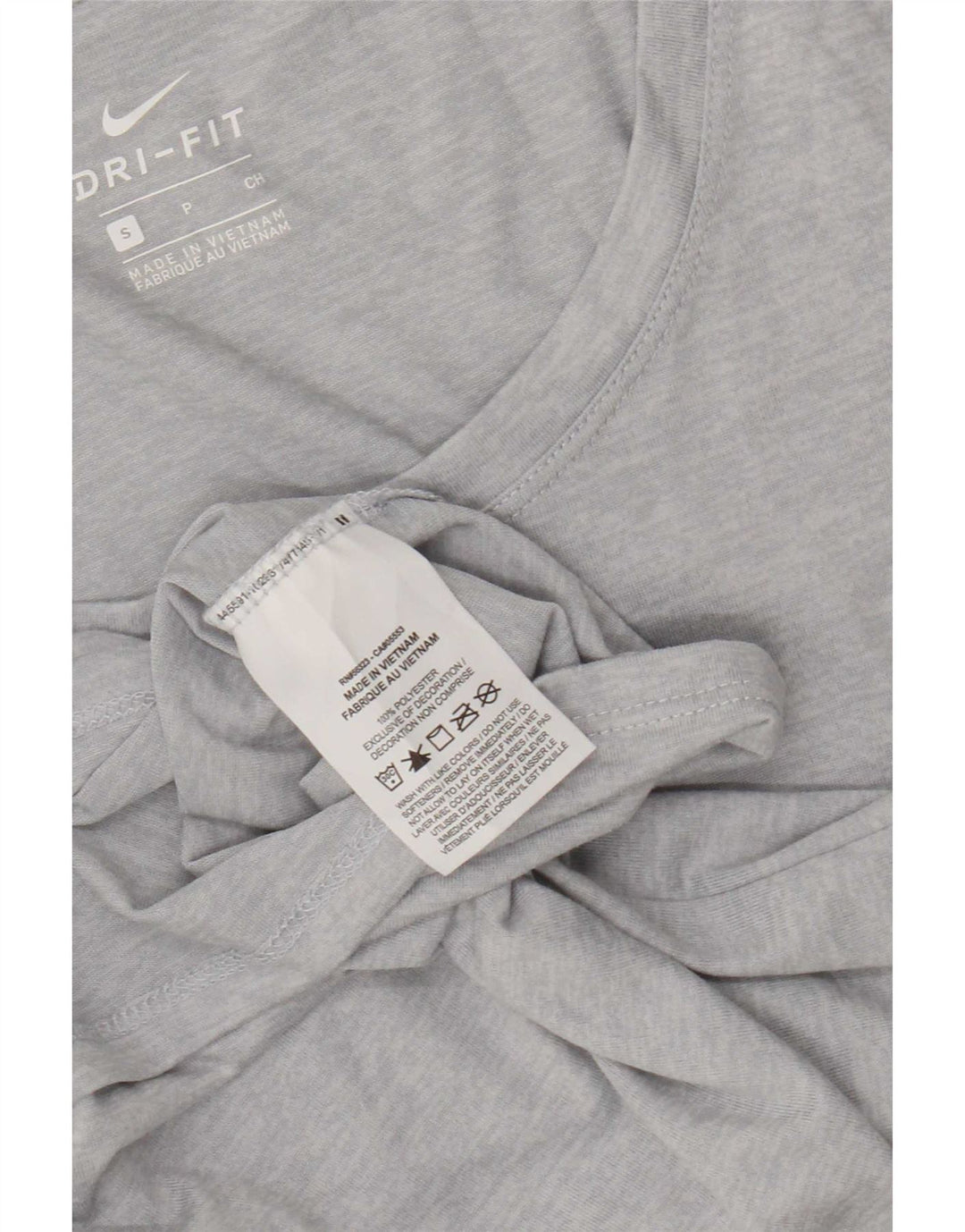 Camiseta feminina Nike Dri Fit Top UK 10 pequena cinza manchada de poliéster