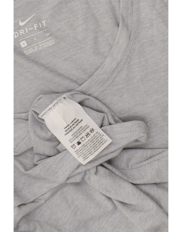 Camiseta feminina Nike Dri Fit Top UK 10 pequena cinza manchada de poliéster