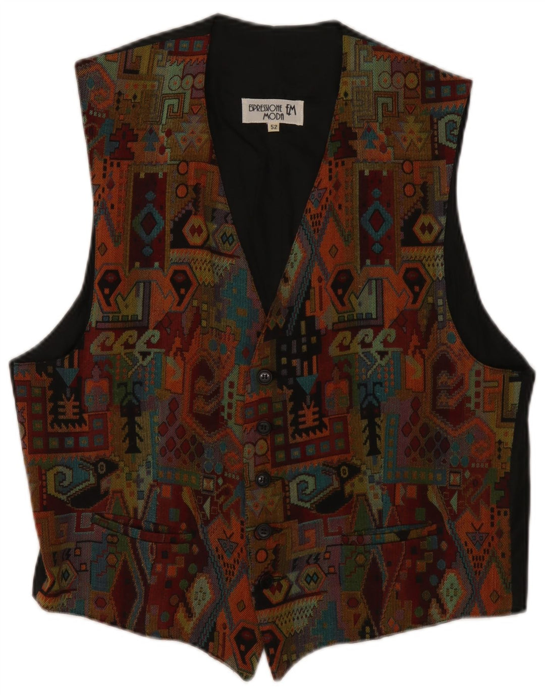 Colete masculino vintage IT 52 grande viscose geométrica multicolorida asteca